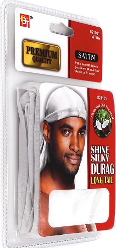 PREMIUM QUALITY COCONUT OIL TREATED SHINE SILKY DURAG WITH LONG TAIL (WHITE) 